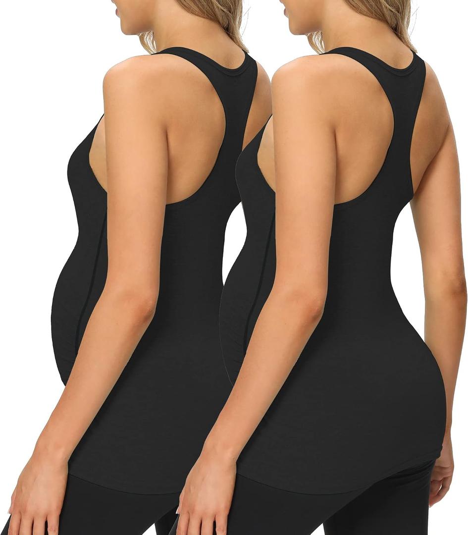 fitglam Women's Maternity Tank Tops Workout Active Athletic Yoga Sleeveless Shirts Pregnancy Racerback Activewear Clothes 2 Pack XL