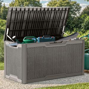 YITAHOME 100 Gallon Large Deck Box, Outdoor Resin Storage Boxes for Patio Furniture, Outdoor Cushions, Garden Tools, Water Resistant and Lockable (Taupe)