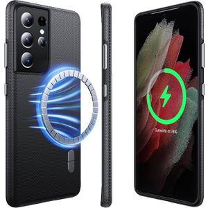 NJROW Strong Magnetic for Samsung Galaxy S21 Ultra Case Compatible with MagSafe[2024 Upgraded][Dual Layer Heavy Duty][Military Shockproof]Rugged Case for Samsung Galaxy S21 Ultra Phone Case Slim, Black