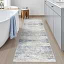 Washable Runner Rugs for Bedroom - 2x6 Runner Rug Non Slip, Ultra-Thin Entryway Runner, Soft Abstract Kitchen Runner for Hallway, Laundry, Indoor Door Mat(2'x6', Blue/Brown/Ivory)