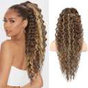 SEIKEA Ponytail Extension, PT005 Isabella 26" Long Bohemian Curly Drawstring Ponytail Light Fluffy Multi Layered Clip in Hair Extensions Ponytail Natural Soft Synthetic Hairpiece ChocolateBrown/Blonde