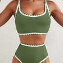 Herseas Women's Bikini Sets Floral Print Whip Stitch 2 Piece Swimsuits High Waisted Scoop Bathing Suits (Green, M)