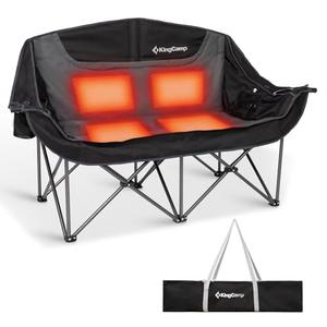 Amazon.com : KingCamp Heated Double Camping Chair, Oversized 660lbs Heavy Duty Loveseat for Adults Portable Folding XL 2 Person Couch Padded Comfortable with 3 Heat Levels for Outdoor Sports Lawn, Black/Grey : Sports & Outdoors