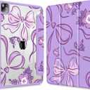 Mektron Case for iPad Pro 11 inch (4th, 3rd, 2nd & 1st Gen) 2022 2021 2020 2018, Buit in Pencil Holder with Shockproof Cover Clear Shell + Auto Wake/Sleep, Flowers-Bows-Purple