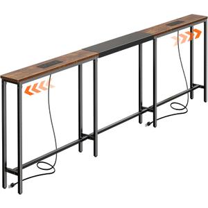 Huuger Narrow Sofa Table with 2 Power Outlets, 86.6-110.2 Inch Adjustable Length, Behind the Couch Table with USB-C Port, Long Entryway Console Table, Anti-tip Kit, for Living Room, Rustic Brown