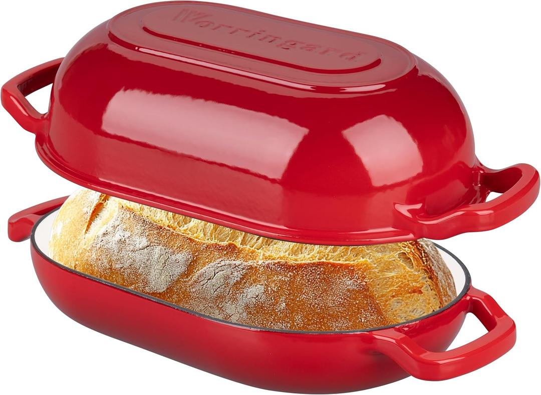 VORRINGARD Enameled Cast Iron Sourdough Bread Oven, Dutch Oven, Loaf Cast Iron Bread Pan for Homemade Bread Baking, Meatloaf Pan with Lid, 5QT, Red