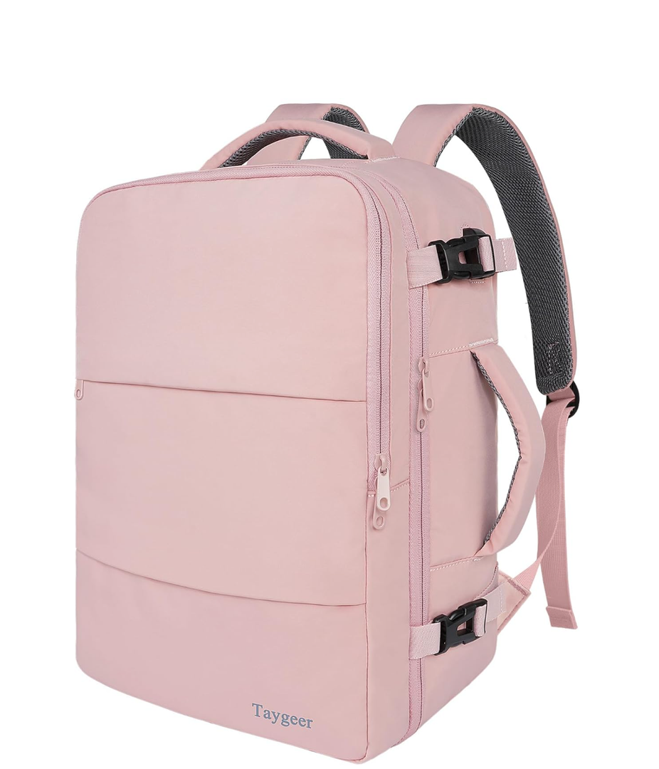 Taygeer Travel Backpack for Women, Carry On Backpack with USB Charging Port & Shoe Pouch, TSA 15.6inch Laptop Mochila Flight Approved, Nurse Bag Casual Daypack for Weekender Business Hiking, Pink