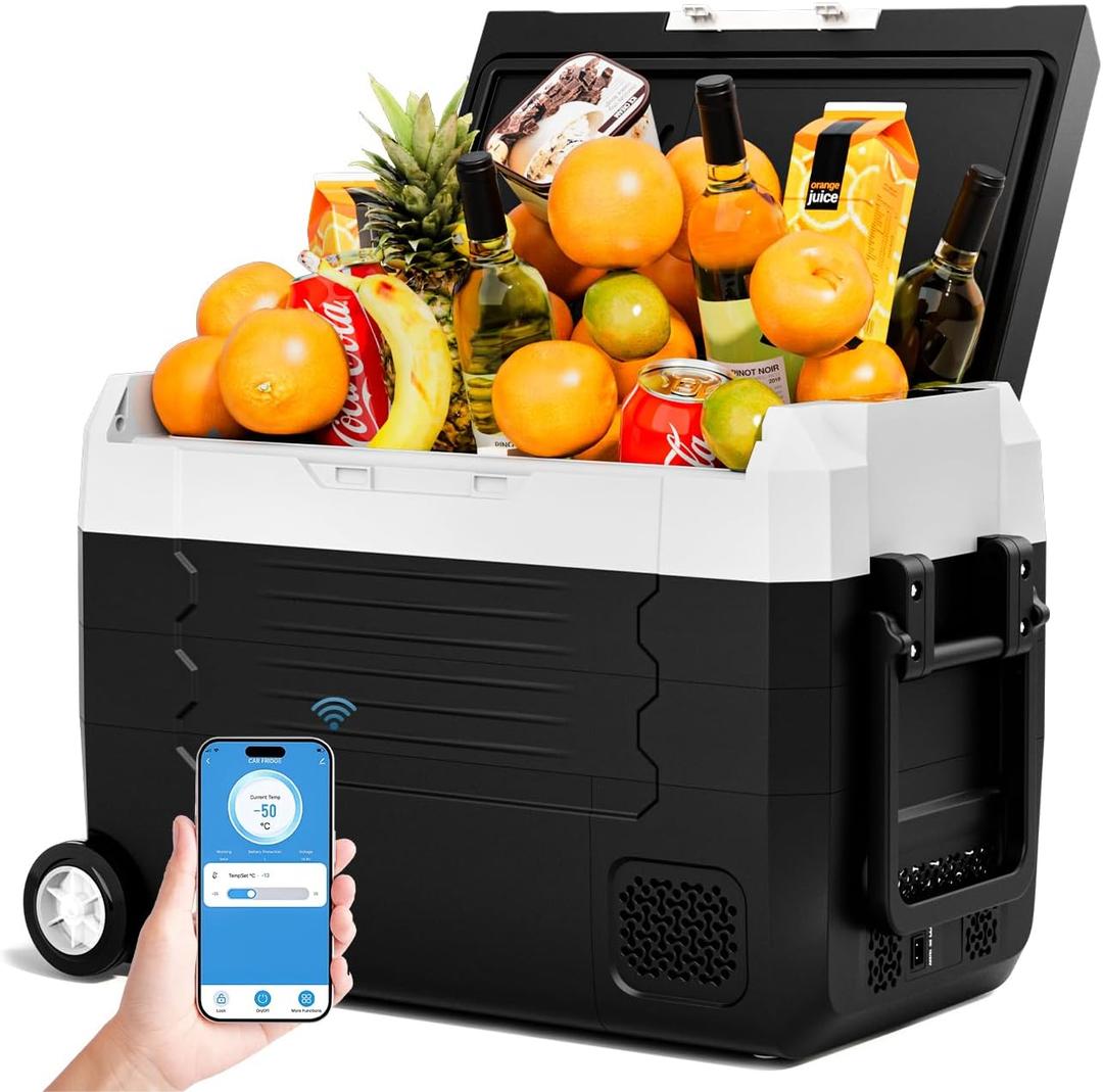 12V Car Refrigerator 59QT(56L) Car Fridge with App Portable Freezer Electric Cooler with Wheels 12/24V DC 110-240 Volt AC for Truck Van RV Camper SUV Travel Camping Road Trips Tailgating -13~68