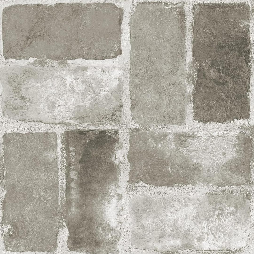 FloorPops Harvard Brick Grey Peel & Stick Floor Tiles (12"L x 12"W x 0.06"T, Gray)