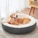 36 inches Donut Dog Bed for Large Dogs - Calming Round Pet Bed with Removable&Washable Cover, Plush Faux Fur & Corduroy, Fits Pets up to 80 lbs(Dark Grey, Large)
