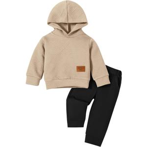 Neutocd Baby Boy Clothes Outfits Long Sleeve Hoodie Tops Sweatshirt Pants Set for Infant Toddler Fall Winter Sweatsuit (18-24 Months, Khaki/Black)