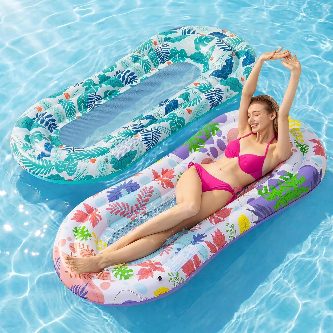 Stonful Pool Floats Lounger, 2 Pack Inflatable Pool Float Adult Size Water Hammock, Pool Floats Rafts Floaties for Swimming Pool Tanning, Pool Party, Summertime Beach Outdoor - Multicolor