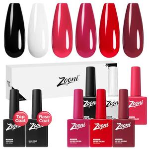 zooni Gel Nail Polish Set 8 Pcs Hema-Free Black White Red Burgundy Gel Polish Set 6 colors with Base & Top Coat Soak off UV LED Nail Manicure Kit DIY at Home Salon Gifts