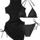 3 Piece Swimsuits Women Bikini Sets with Cover Up Halter Bathing Suit Set Sexy Cutout Coverup (Medium, Black)