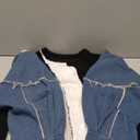 Vaceky Womens Sweaters Denim Sleeve Color Block Crewneck Pullover Knit Tops, X-Large