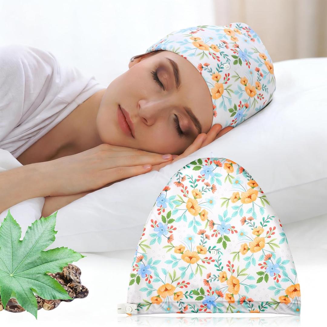 Castor Oil Pack Wrap for Head, Reusable Castor Oil Pack Wrap Organic Cotton for Women Sleeping，Castor Oil Pack Kit for Thinning, Balding, Dry and Damaged Hair M(Oil Not Included) M