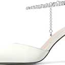 Vertundy Women's High Heel Stiletto Pumps Closed Pointed Toe Ankle Strap Fashion Strappy Sandals Comfortable Party Wedding Dressy Shoes 3.3IN (8, White)