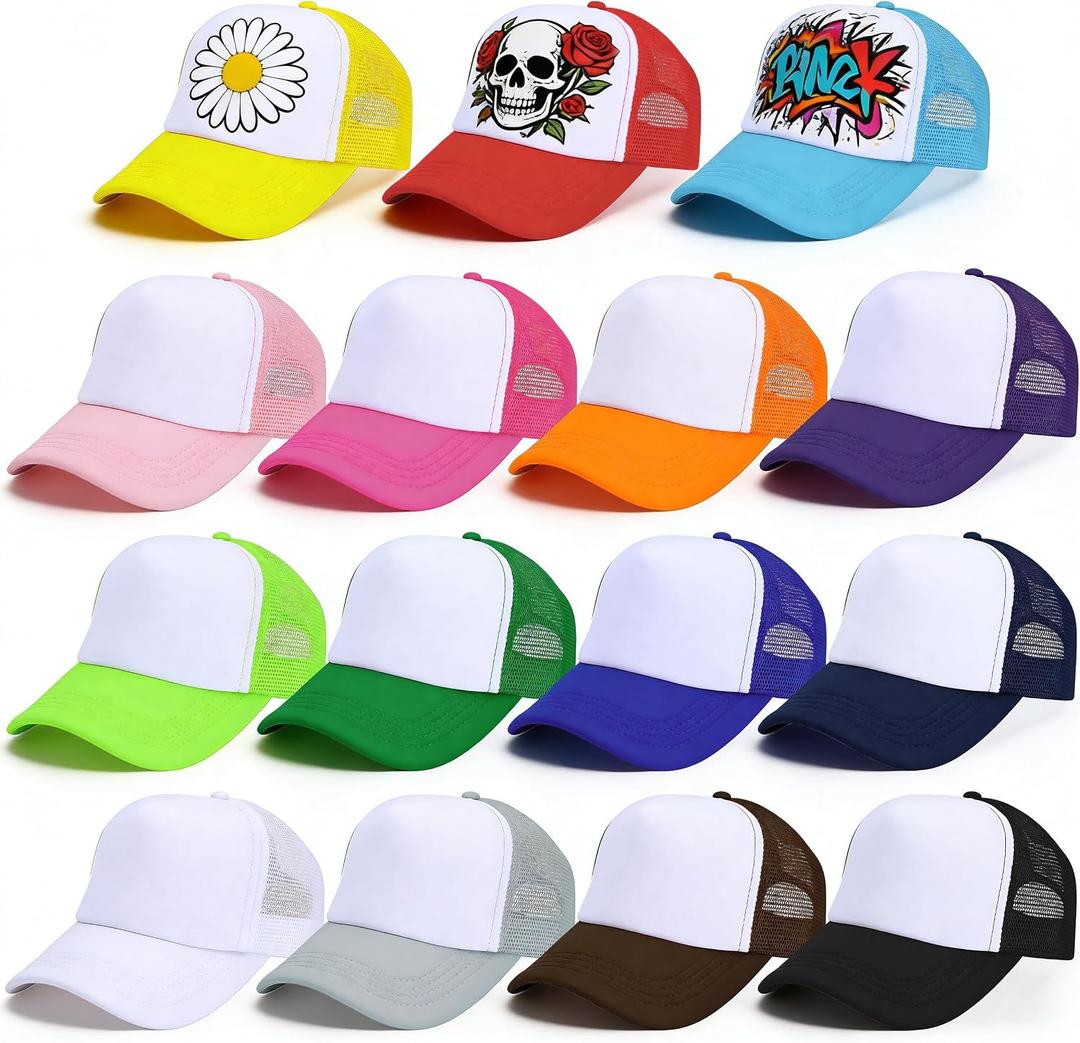 Joyclub 15 Pack Trucker Hats Bulk Adjustable Sublimation Hats Blank (Black)