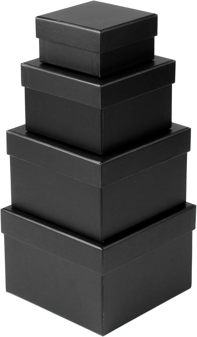 Briful Square Gift Boxes with Lids Set of 4 Black Gift Box Assorted Sizes Nesting Gift Boxes for Presents Birthday Bridesmaid Wedding Valentines Christmas Party Favor Boxes (Color #01)