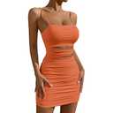 SEBAQINY Summer Bodycon Slip Dress: Women’s Sexy Hollow Out Strap Spaghetti Outfits - Short Party Dress for Club Wear 22521 (Orange,Small)