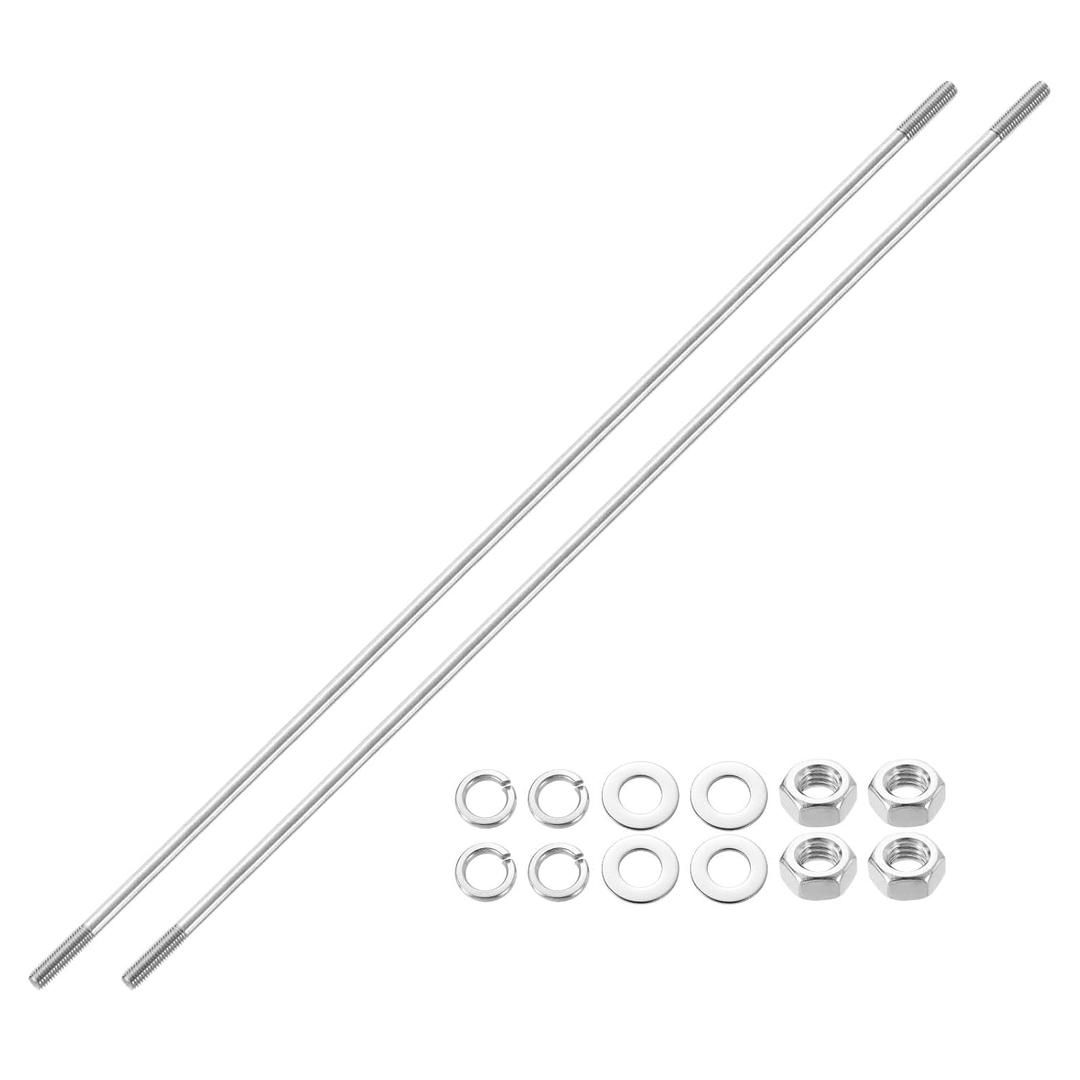 uxcell 2pcs Double Ended Stud Screws, M8x500mm 304 Stainless Steel Dual Threaded Rod Bolts with Nuts and Flat & Lock Washers Double End Threaded Stud Screw Bolt for House Maintenance