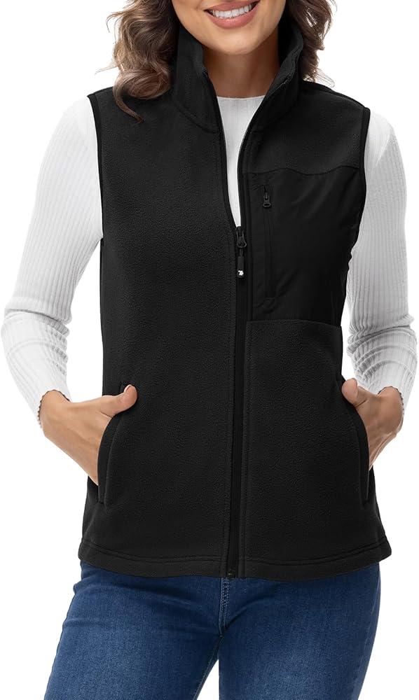 Rdruko Women's Fleece Vest Lightweight Warm Outerwear Sleeveless Jacket with 5 Pockets for Fall & Winter, Black, Size XXL