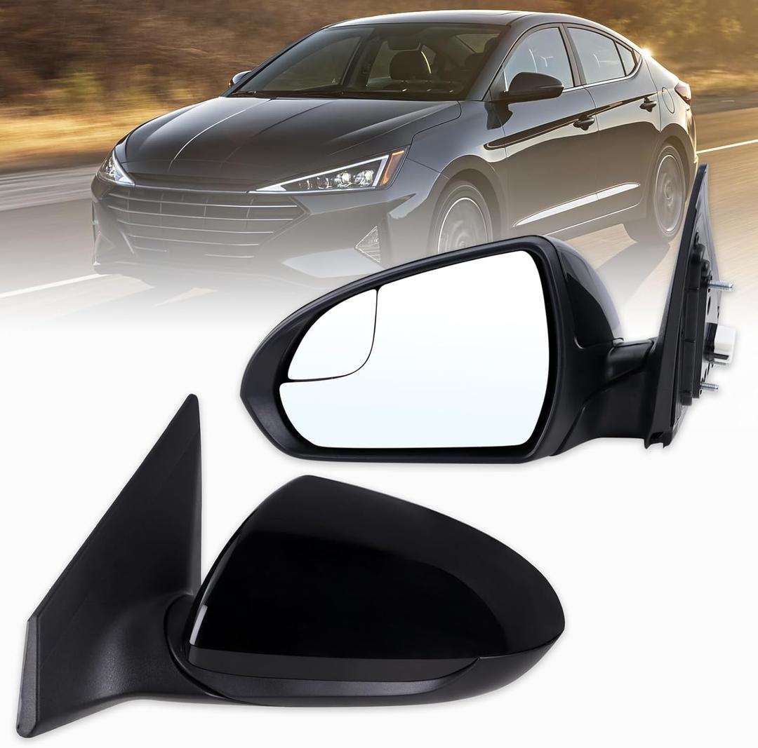 Left Driver Side Mirror Compatible With 2017 2018 2019 2020 Hyundai Elantra With Manual Folding Power Glass Black Replace#87610F3050(3Pins)