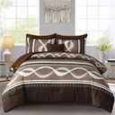 Brown Comforter Set Queen Size, 8 Pieces Bed in a Bag Patchwork Striped Comforter Set, Soft Microfiber Boho Bedding Set for All Season(90"90")