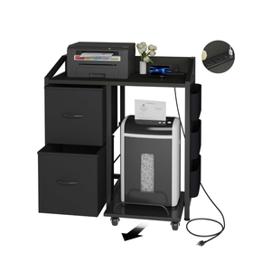 Printer Stand with Storage, Lateral Office Filing Cabinets with Power outlets & USB Charging Port, File Cabinet with Large Printer Stands for Home Office, Shredder Stand Rack (Black)