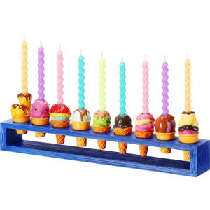 Tioncy Hand Painted Resin Chanukah Menorah Ice Cream Chanukah Multicolor Menorah for Hanukkah Gifts Jewish Holiday Party Favors
