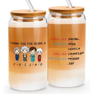 LRUIOMVE 16oz Glass Can Cup with Bamboo Lid & Straw - Reusable Drinking Glass for Iced Coffee, Smoothie, Beer, Ideal Friendship Gift for Women, Bestie