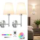 NIORSUN 14.5 inch Battery Operated Wall Sconce Set of 2,Brushed Nickel Rechargeable Wall Lights with 5200mAh Dimmable Bulbs and Remote,9 Colors Wireless Sconces for Bedroom Living Room Decor