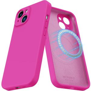 MCFANCE Silicone Magnetic for iPhone 14 Plus Case, Compatible with MagSafe, Full Camera Protection Soft Anti-Scratch Microfiber Lining for iPhone 14 Plus 6.7 inch 2022, Neon Pink