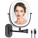 FUNTOUCH Wall Mounted Makeup Mirror with Light, Oval Rechargeable Double-Sided 7X/1X Magnifying Mirror, Vanity Mirror Dimmable 3 Color Light, 360° Extension Rotation Foldable 13.5 in