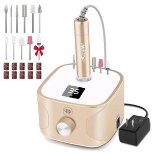 Kredioo Nail Drill Professional Electric 35000RPM Nail Drill Machine Kit Remove Gel Nails Acrylic Polish Thick Toe with 11 Sanding Bits E File Set (Gold)