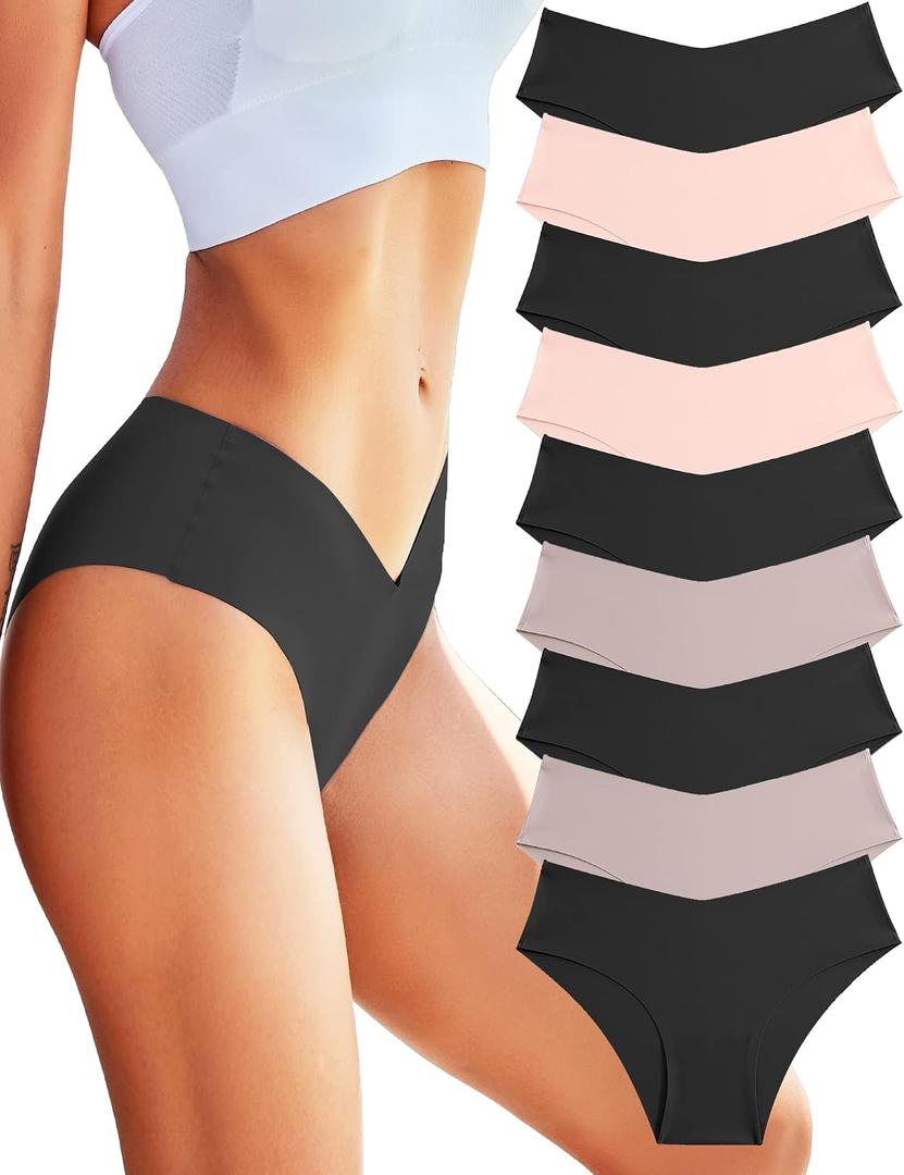 Women’s Seamless Bikini Panties Soft Stretch Invisibles Briefs No Show Hipster Underwear Cheeky 9 Pack M
