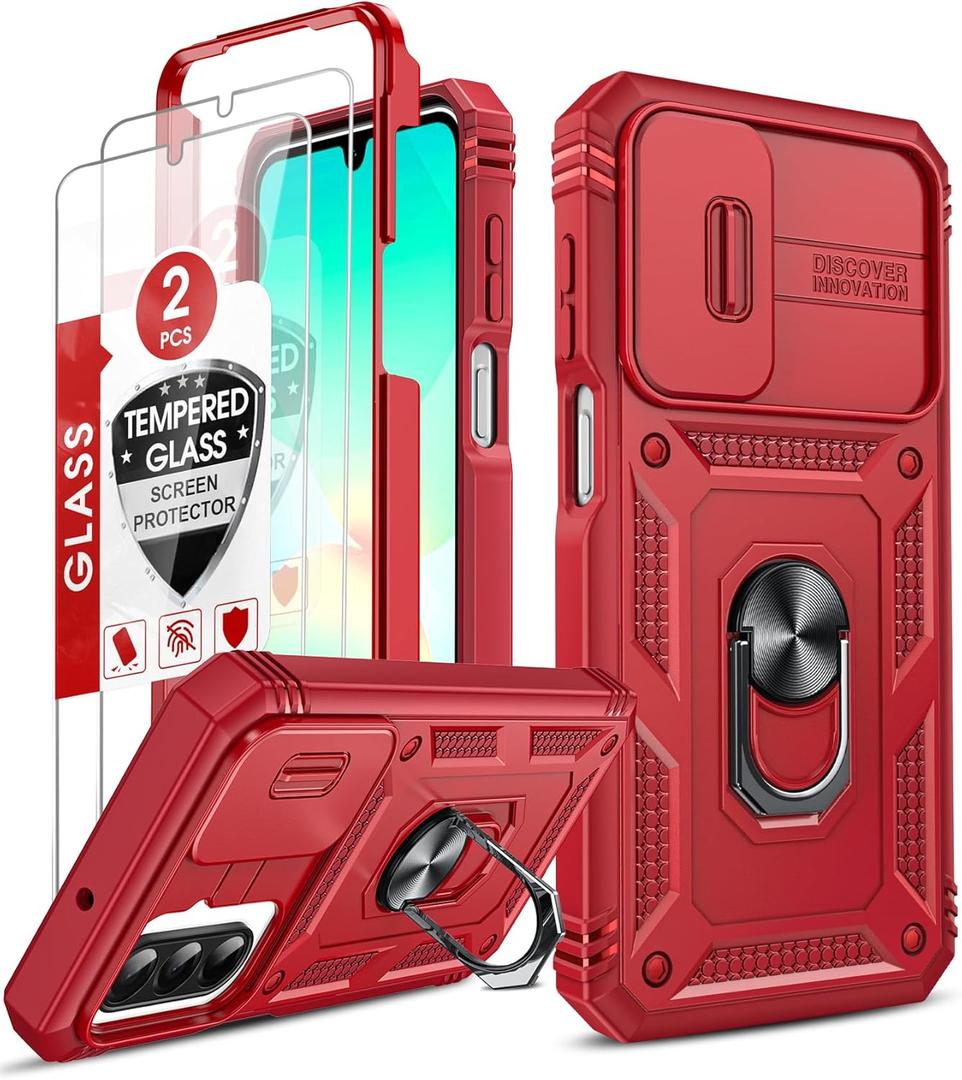 LeYi Compatible for Samsung Galaxy A26-5G Case: Galaxy A26 5G Phone Case with 2 X Screen Protector, Slide Camera Cover Military-Grade Protection para Samsung A26 Case for Mom, Red