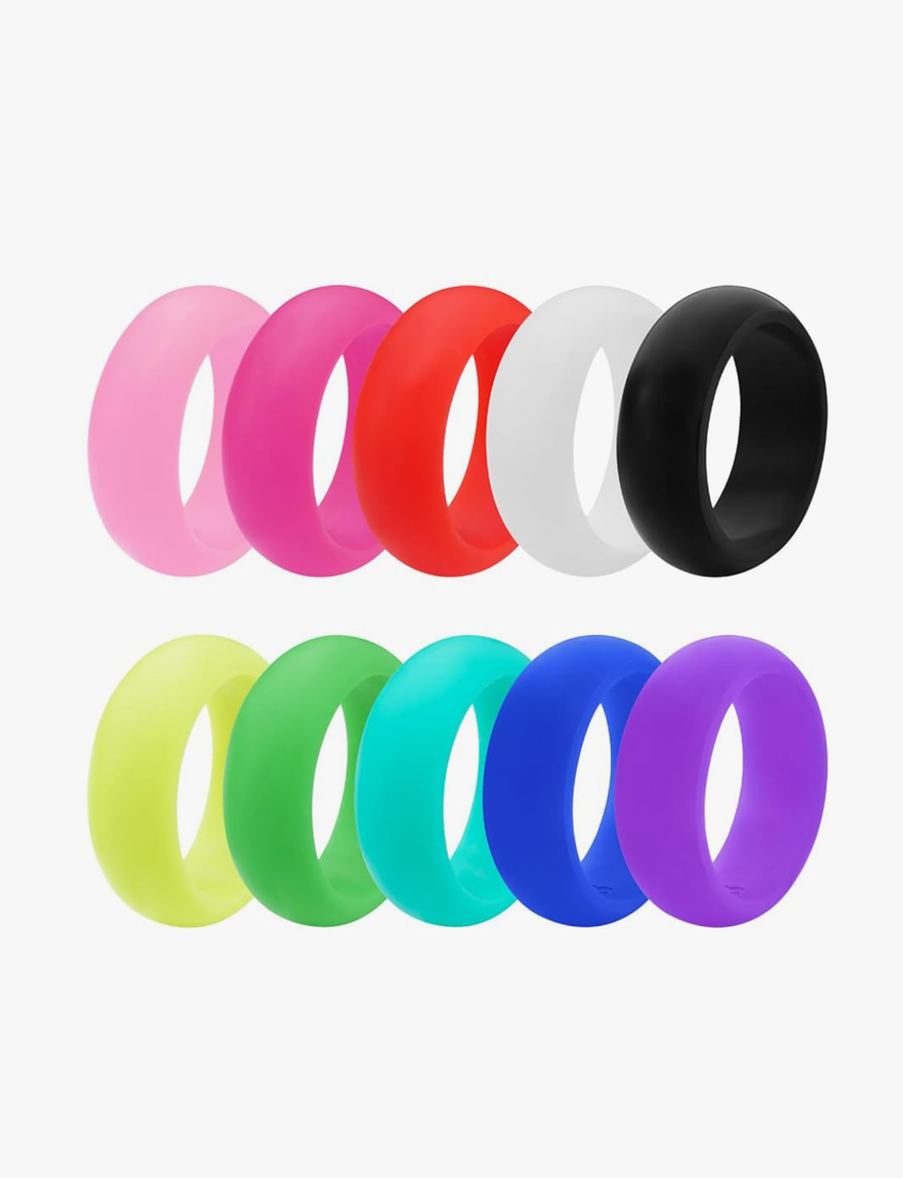 10Pcs Silicone Rings Set Solid Colors Women Rubber Wedding Bands 8mm Wide 2mm Thick
