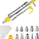Dessert Decorating Syringe Set Icing Piping Kit Frosting Piping Kit Stainless Steels Cake Decorating Kit with 10 food grade stainless steel piping tips & 50 Disposable Piping Bags Yellow