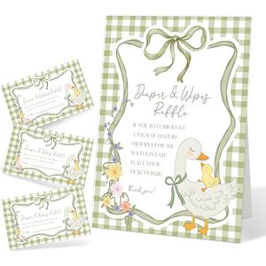 Diaper and Wipes Raffle Baby Shower Game, Silly Goose Diaper Raffle Sign and 50 Cards, Mother Goose and Gosling Bow Gender Reveal Games For Guests, Baby Announcements Ideas Decoration Supplies, 17