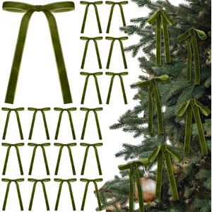 Moss Green 24 Pcs Velvet Bows Christmas Tree Ornaments Valentines Day Bows Decoration for Garland Home Coquette Wedding Decor (5 x 7 Inch,Width of 5/8")