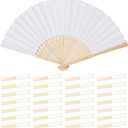 50pcs White Paper Hand Fan Bamboo Folding Fan Handheld Wedding Fans Folded Fan for Bridal Dancing Party Favors Church Home Office Decoration Gift DIY Supplies Stage Props
