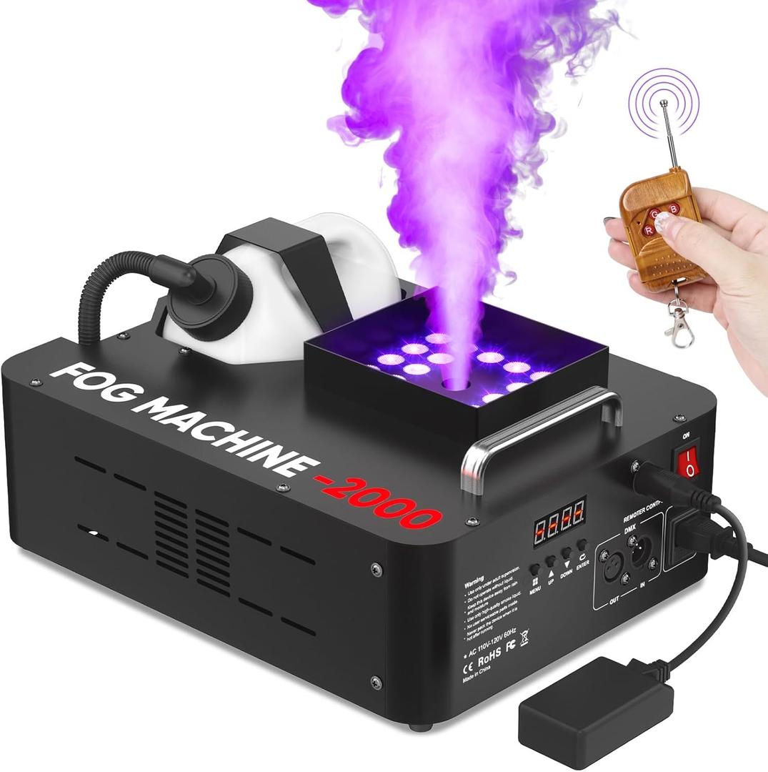 UPGREY 2000W Fog Machine with Lights, Smoke Machine Fog Outdoor and Indoor w/DMX, Wired and Remote Controller Smog Machine for Halloween Parties DJ Stage Effect