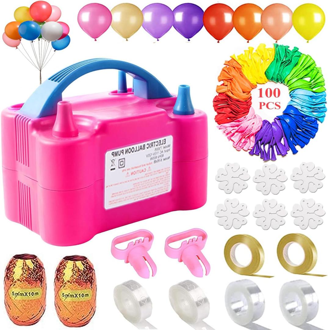 Electric Air Balloon Pump, 600W Portable Dual Nozzle Electric Balloon Inflator with Small Storage Box, Two Operation Modes, for Garland Arch Party Decoration