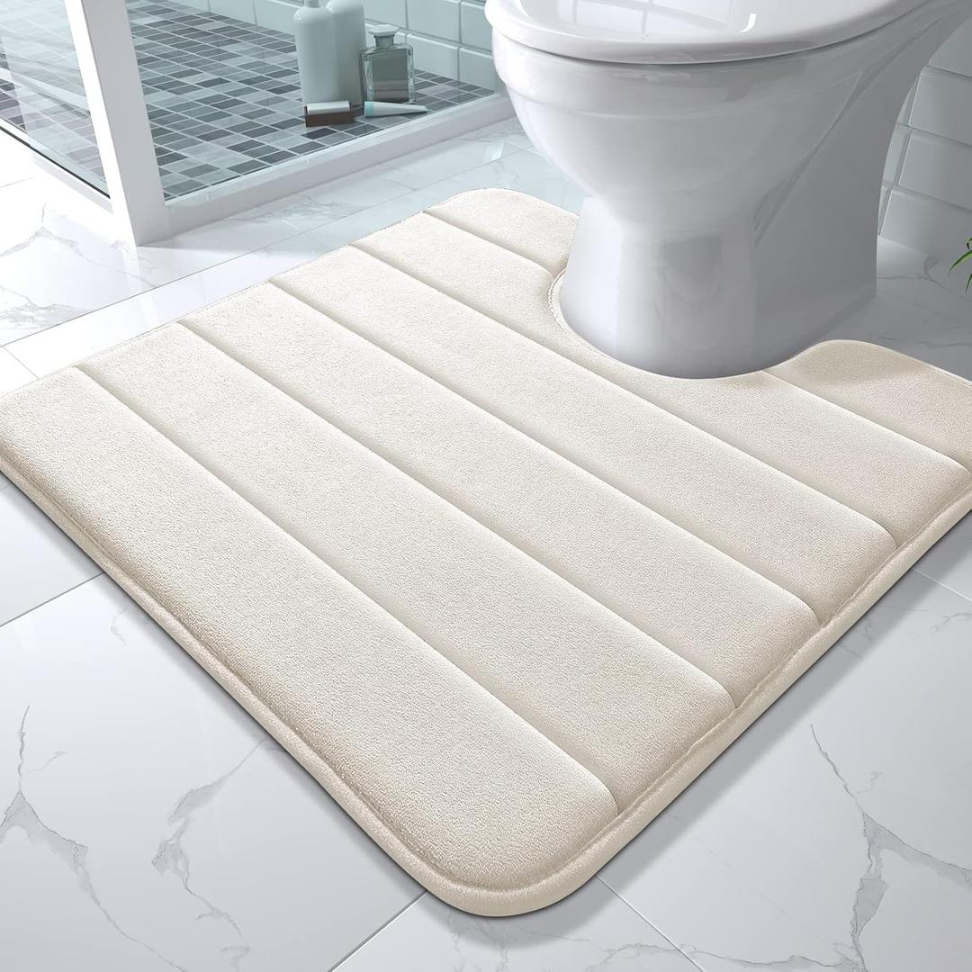 Yimobra Memory Foam Toilet Bath Mat U-Shaped, Soft and Comfortable, Super Water Absorption, Non-Slip, Thick, Machine Wash and Easier to Dry for Bathroom Commode Contour Rug, 24 X 24 Inches, Cream