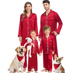 SWOMOG Family Matching Pajama Set Silky Satin Pajamas Long Sleeve Sleepwear Button Down Loungewear 2 Pcs Pj Set XL