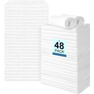 48 Pack Hand Towels Set - Highly Absorbent and Quick Drying Microfiber Gym Towels, Premium Wash Cloths for Bathroom, Salon, Gym, Shower, Hotel, and Spa - 16x27 inch (White)