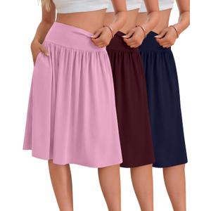 Ficerd 3 Pack Women's Midi Skirts Summer (Blue, L)