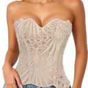 LEACOOLKEY Lacework Corset Top for Women Sexy Textured Sheer Floral Lace Bustier Going Out Lace-up Corset Overbust Top (Small)