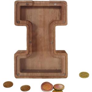 Wooden Money Bank Personalized Letters Coin Bank Text Engraved Money Box Wooden Coin Bank ?Gift for Kids Christmas Birthday Gift Home Decoration (I)